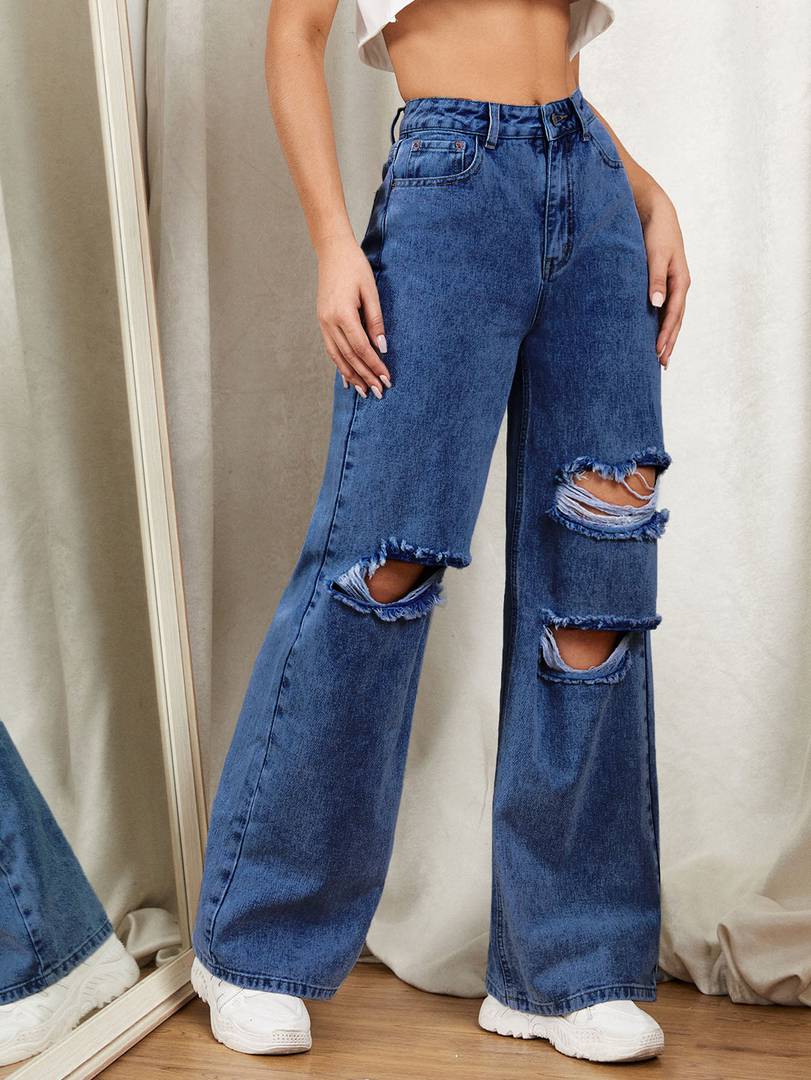 Light Blue Wash Wide Leg High Waist Plus Size Jeans